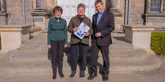 Professor Sharp (centre) with Principal Professor Sally Mapstone and RSGS CEO Mike Robinson