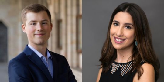 A split image showing a male in his 20s, Alan Wehrenberg, to the left, and a female, Beatriz Carboni, to the right. Both are professional headshots for work purposes. A split image showing a male in his 20s, Alan Wehrenberg, to the left, and a female, Beatriz Carboni, to the right. Both are professional headshots for work purposes.