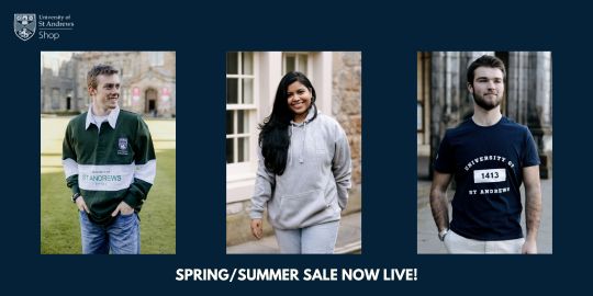 University shop graphic - on a dark blue background three images of students in ���ϳԹ��� apparel are featured. Text at the bottom of the image reads 'Spring/summer sale now live!'