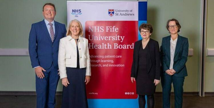 Professor Chris McKenna, Medical Director NHS Fife, Carol Potter, Chief Executive, NHS Fife, Professor Dame Sally Mapstone FRSE, Principal and Vice-Chancellor, University of St Andrews, Professor Deborah Williamson, Dean of Medicine, University of St Andrews Professor Chris McKenna, Medical Director NHS Fife, Carol Potter, Chief Executive, NHS Fife, Professor Dame Sally Mapstone FRSE, Principal and Vice-Chancellor, University of St Andrews, Professor Deborah Williamson, Dean of Medicine, University of St Andrews