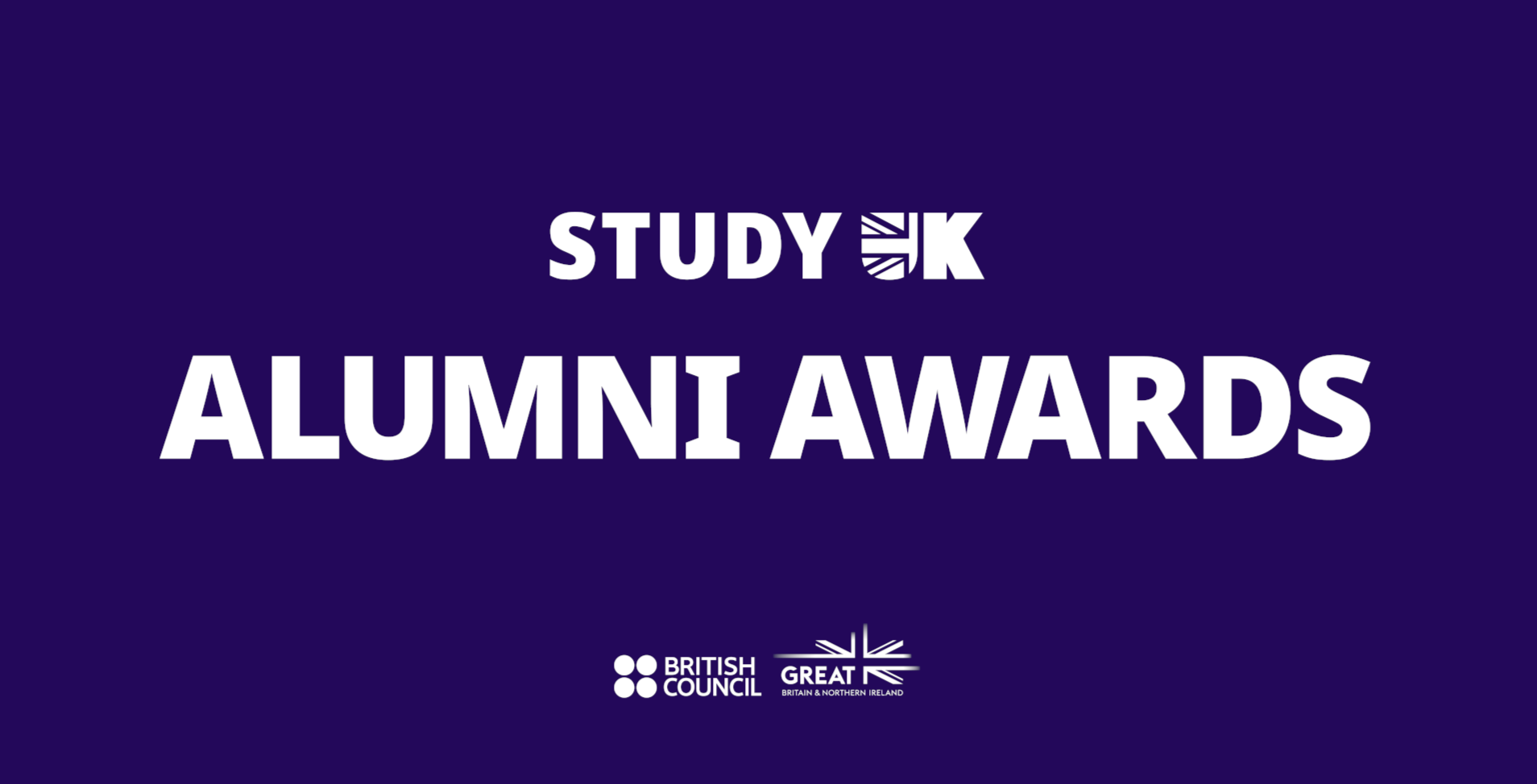 Text reads 'Study UK Alumni Awards', white text on a blue background
