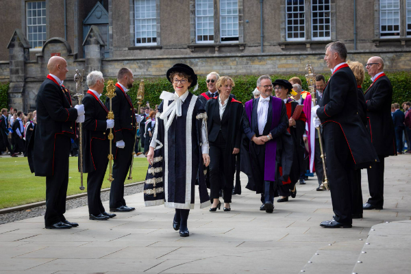 The Principal, Professor Dame Sally Mapstone, leads the graduation procession through St Salvator's Quad The Principal, Professor Dame Sally Mapstone, leads the graduation procession through St Salvator's Quad
